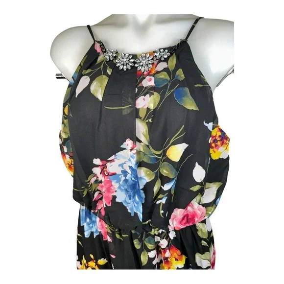 Crystal Doll Maxi Dress Womens XL black Floral Beaded Neck Sleeveless Lined NWT - Picture 3 of 13